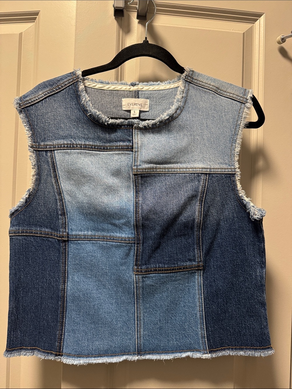 Evereve Denim Patchwork Top Size Small